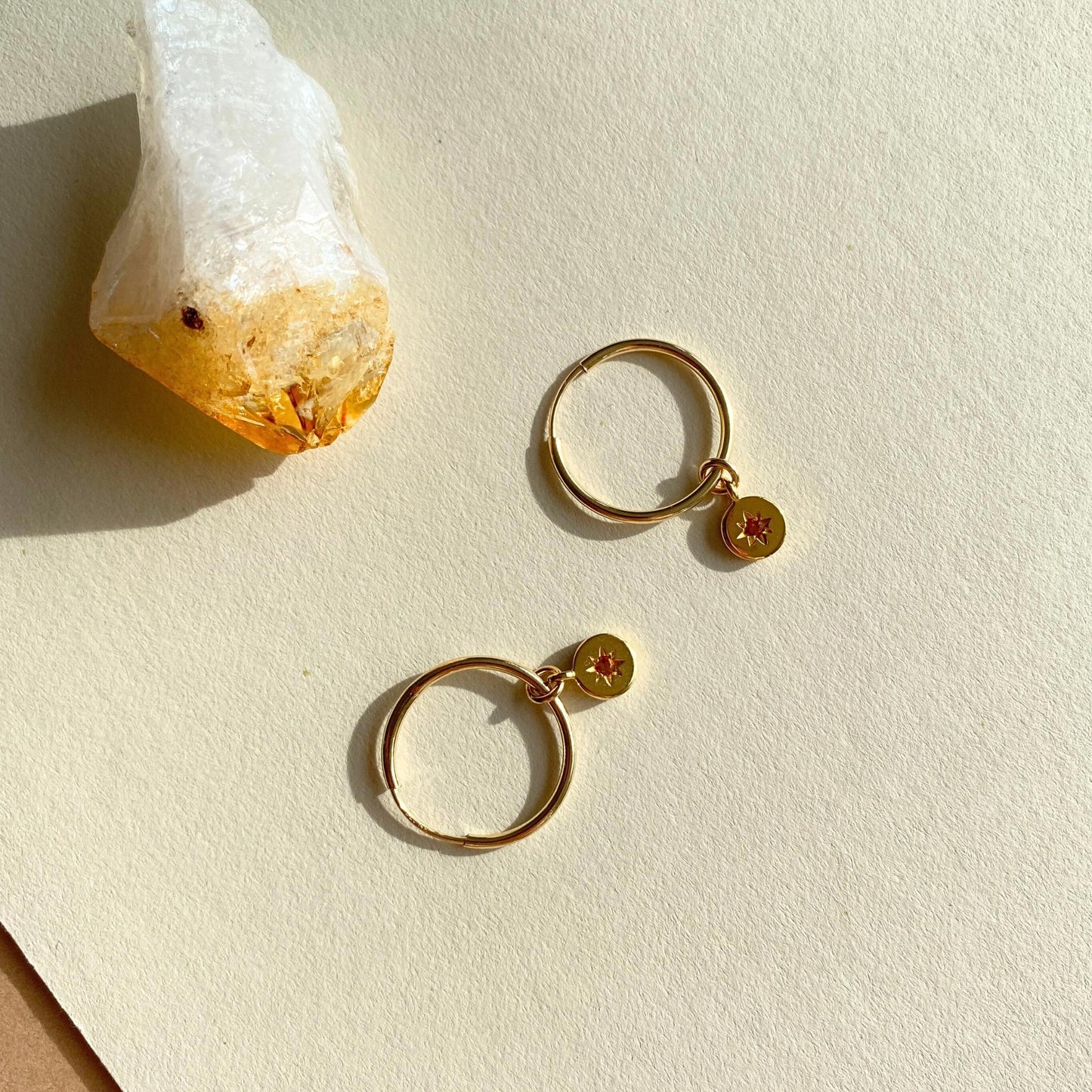 Citrine Guiding Star Birthstone Hoop Earrings | November (Gold Fill)