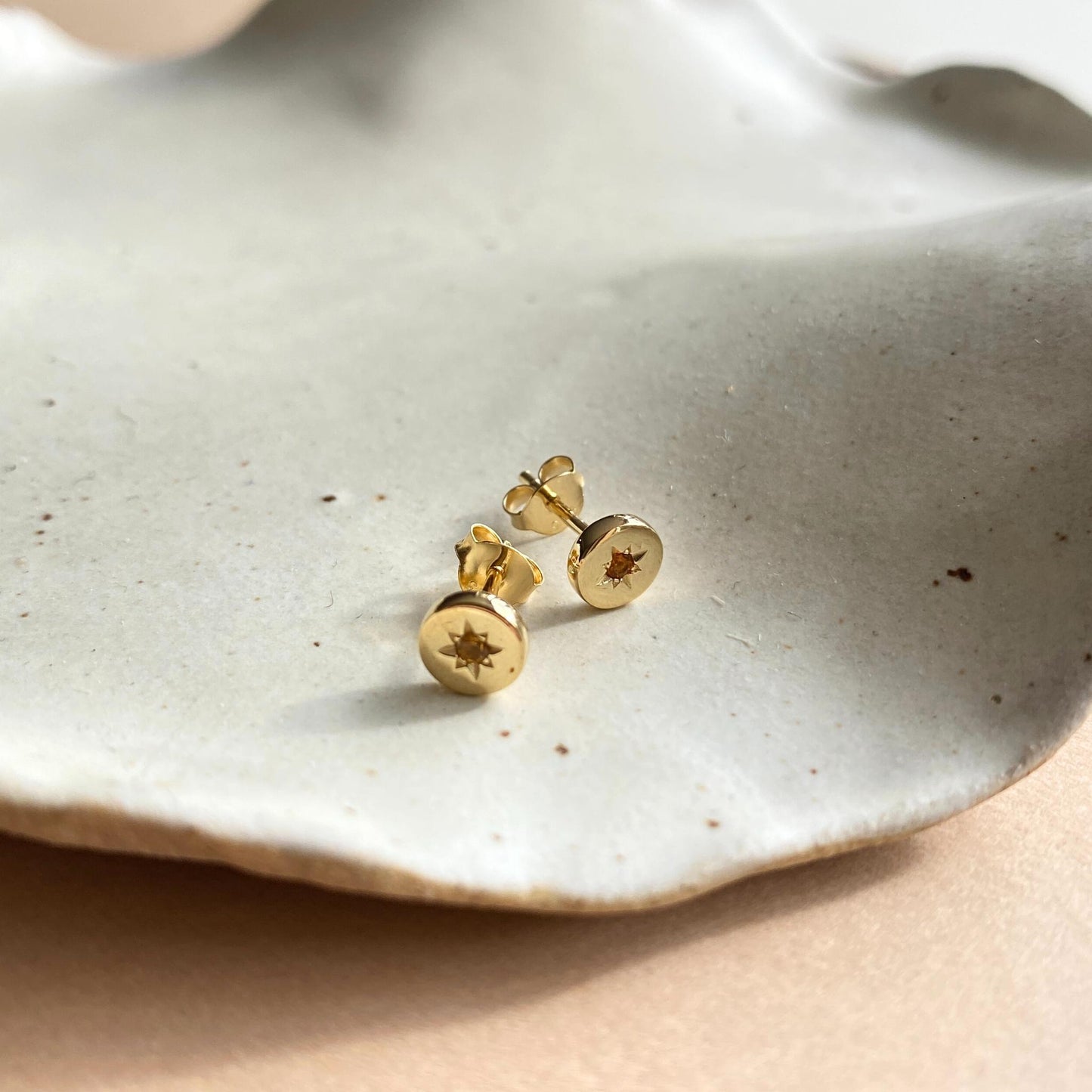 Citrine Guiding Star Birthstone Stud Earrings | November (Gold Plated)