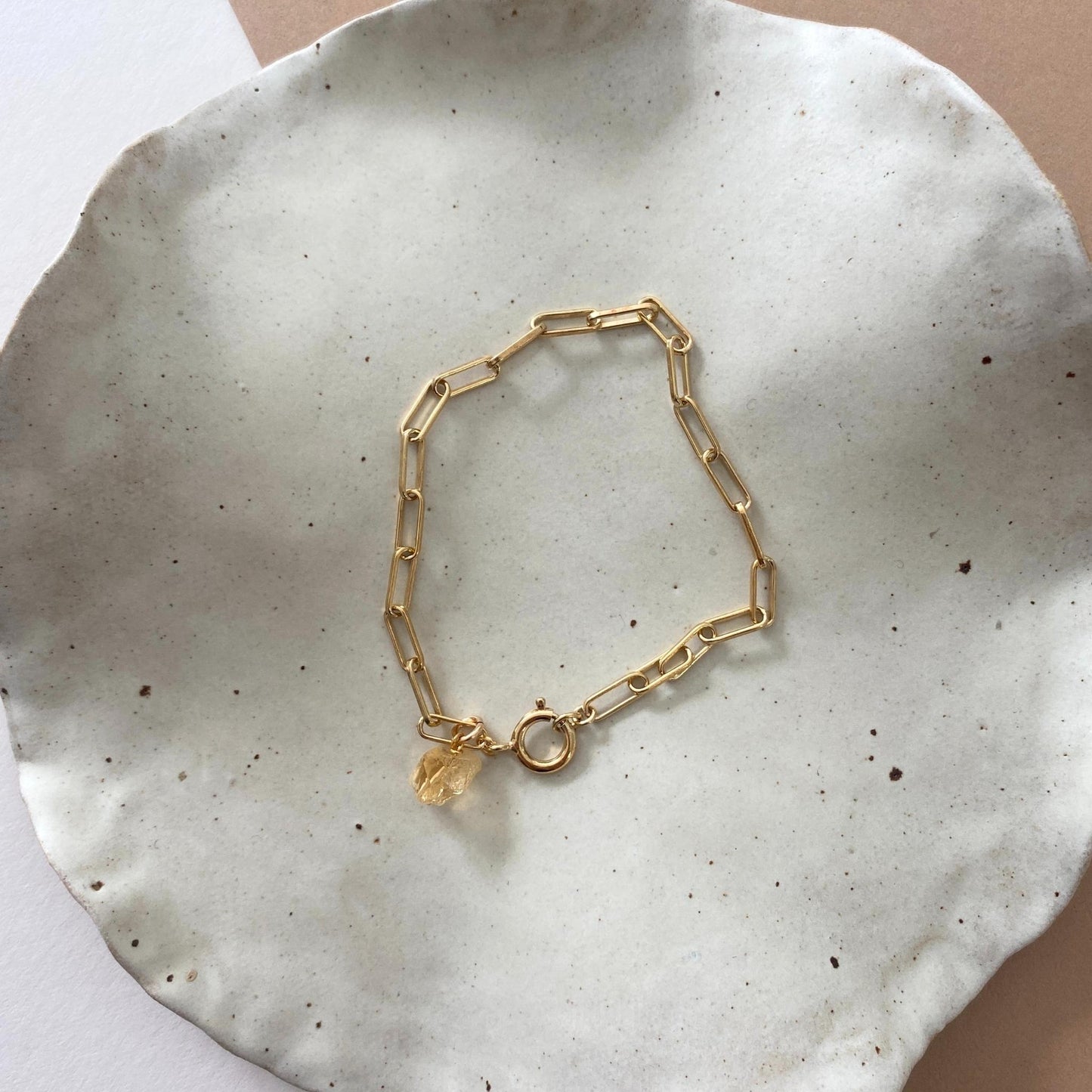 November Birthstone | Citrine Threaded Chunky Chain Bracelet (Gold Plated)