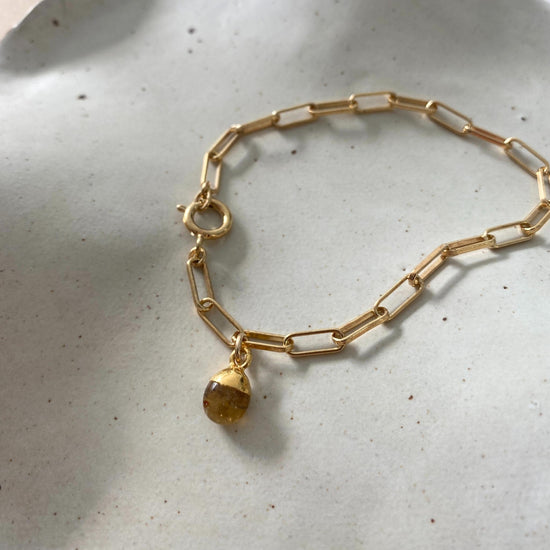 November Birthstone | Citrine Tiny Tumbled Chunky Chain Bracelet (Gold Plated)
