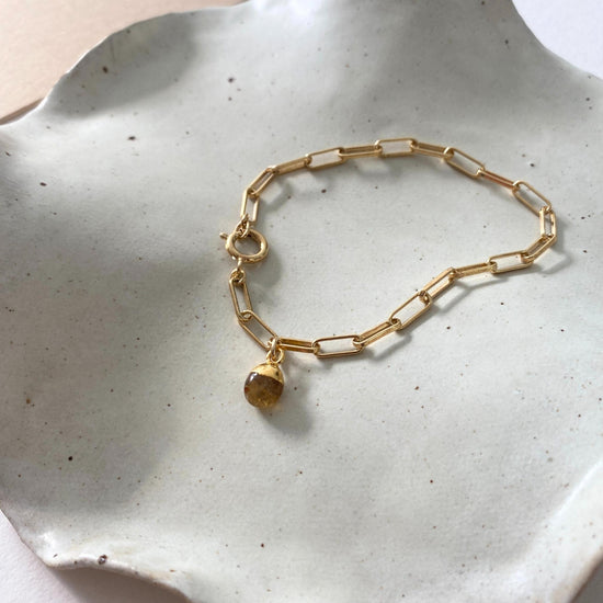 November Birthstone | Citrine Tiny Tumbled Chunky Chain Bracelet (Gold Plated)