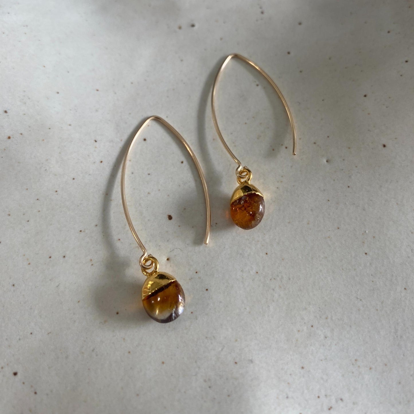 November Birthstone | Citrine Tiny Tumbled Dropper Earrings (Gold)