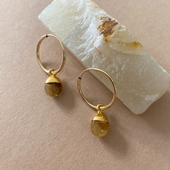 Load image into Gallery viewer, Citrine Tiny Tumbled Hoop Earrings | Success (Gold)
