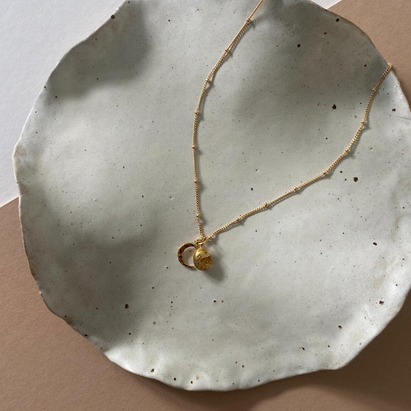 November Birthstone | Citrine & Moon Necklace (Gold Plated)