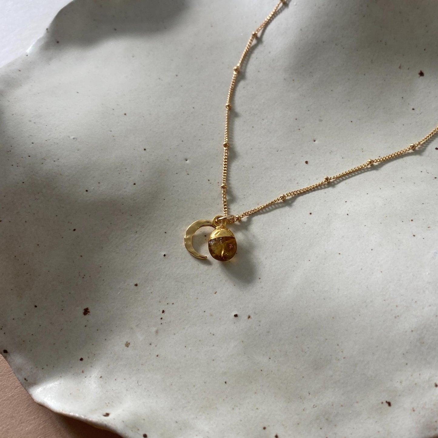 Create Your Own | Tumbled Gemstone & Moon Necklace (Gold Plated)