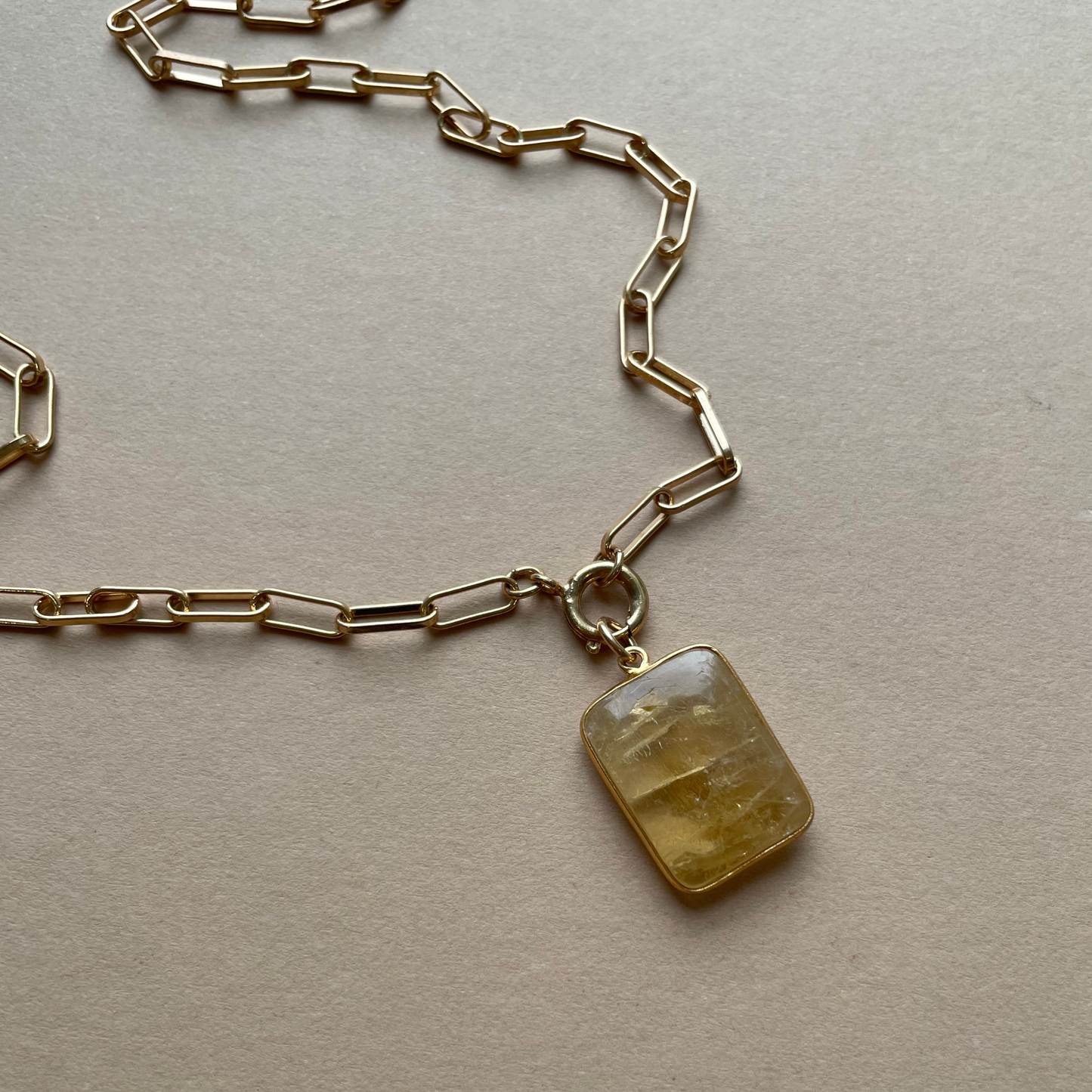 Citrine Large Gem Slice Chunky Chain Necklace | Success (Gold Plated)