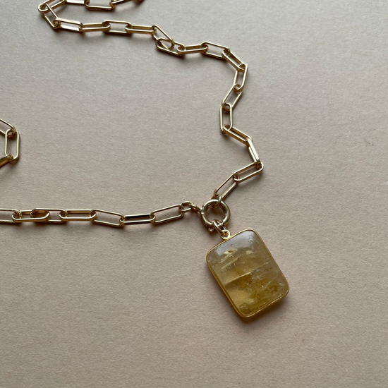 Citrine Large Gem Slice Chunky Chain Necklace | Success (Gold Plated)