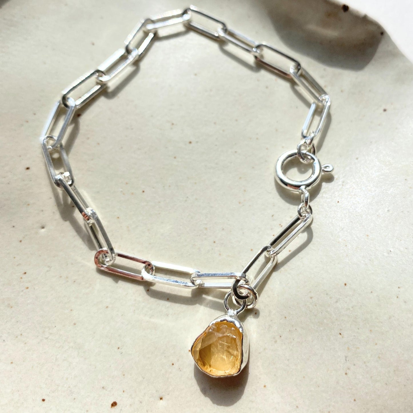 Citrine Carved Chunky Chain Bracelet | Success (Sterling Silver)