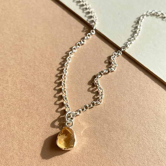 Citrine Carved Belcher Chain Necklace | Success (Sterling Silver)