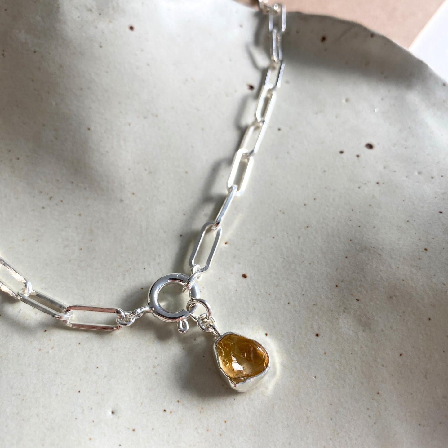 Citrine Carved Chunky Chain Necklace | Success (Sterling Silver)