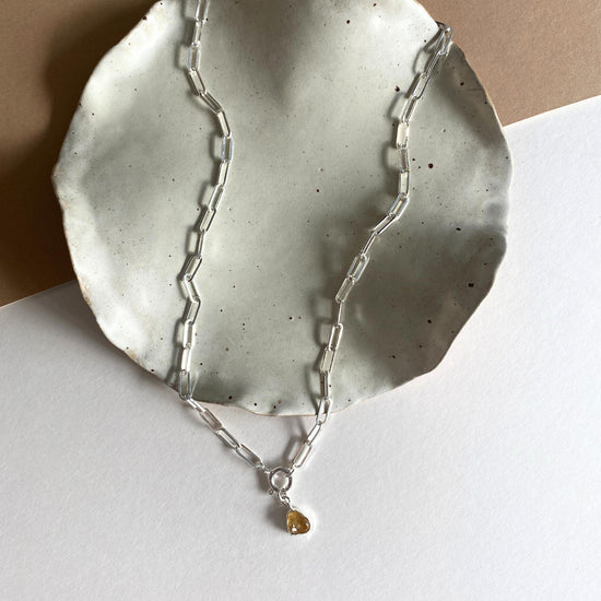 November Birthstone | Citrine Carved Chunky Chain Necklace (Sterling Silver)