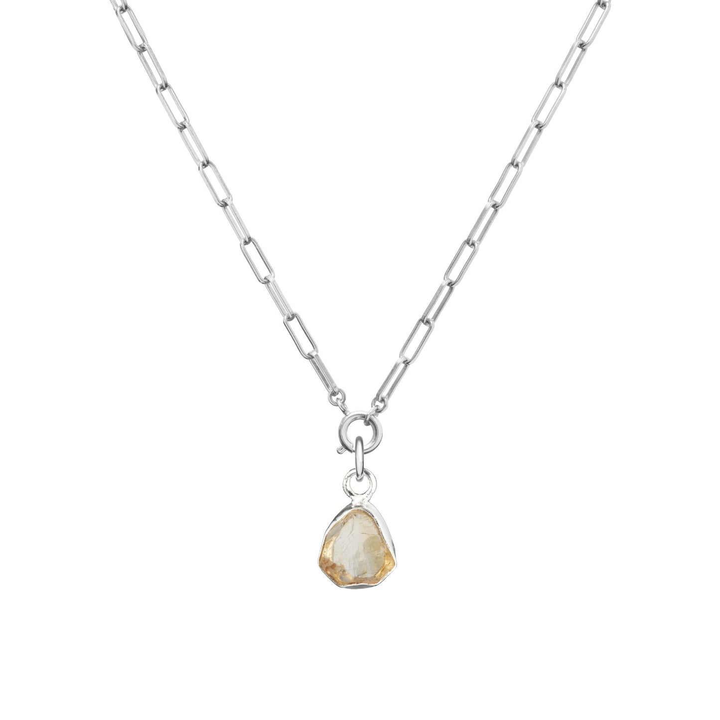 Citrine Carved Chunky Chain Necklace | Success (Sterling Silver)