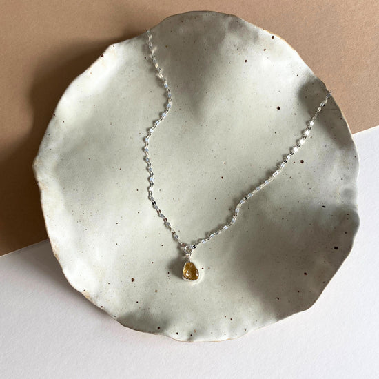 November Birthstone | Citrine Carved Vintage Chain Necklace (Sterling Silver)