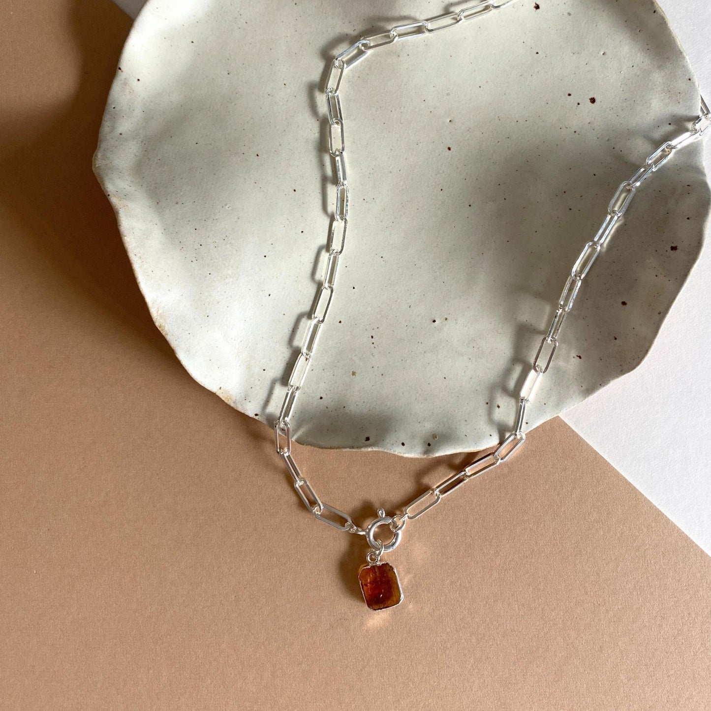 November Birthstone | Citrine Gem Slice Chunky Chain Necklace (Silver)