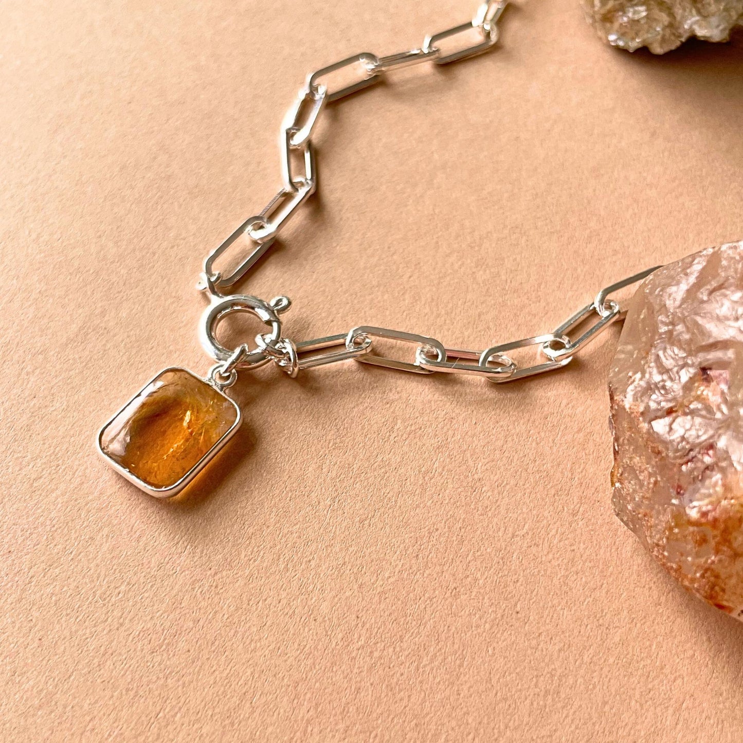 Citrine Gem Slice Chunky Chain Necklace | Success (Silver)