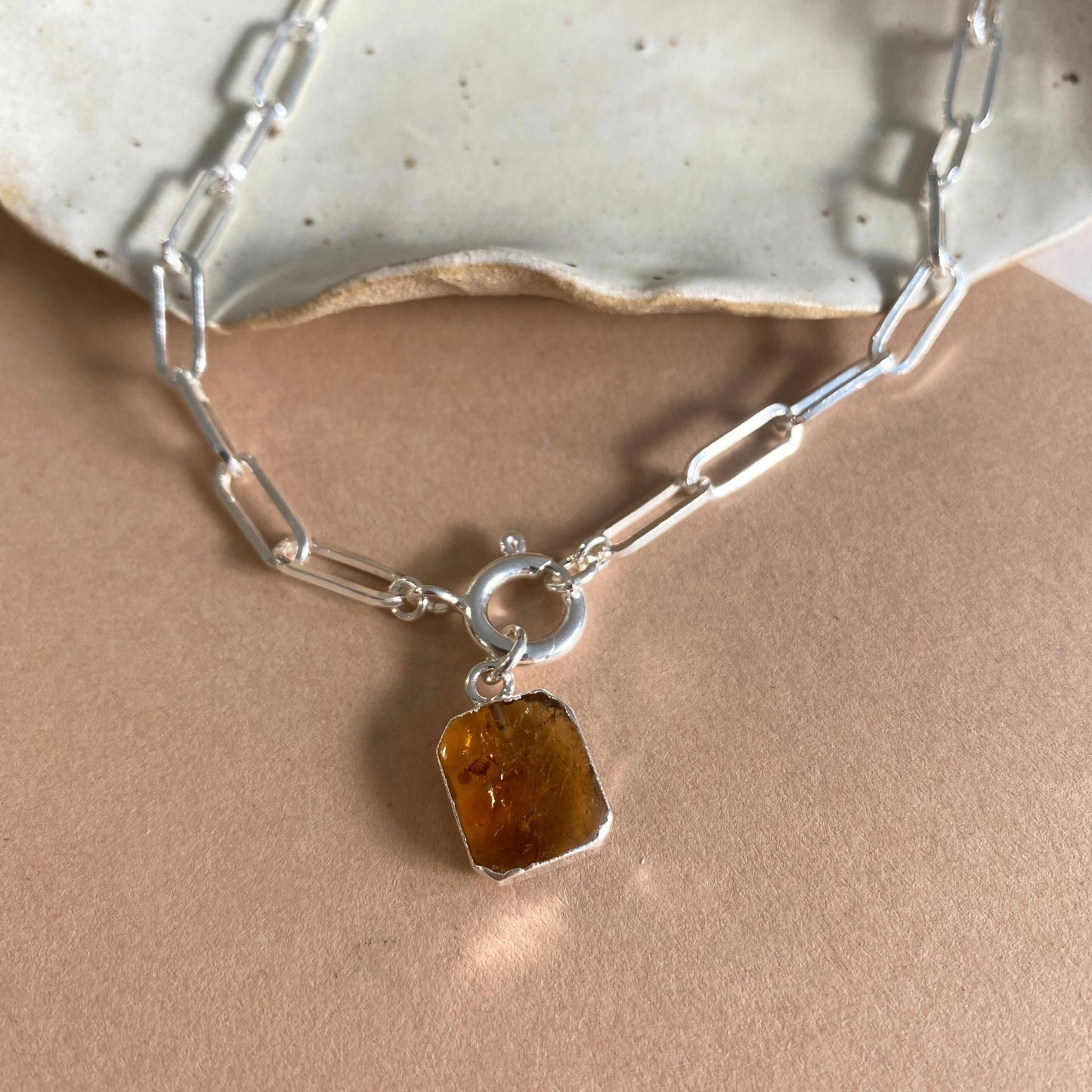 November Birthstone | Citrine Gem Slice Chunky Chain Necklace (Silver)