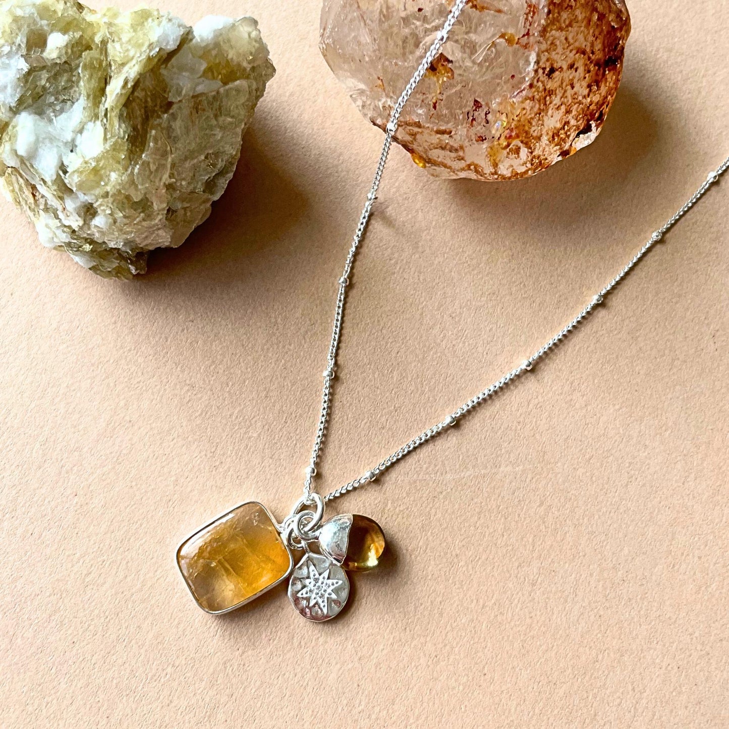 Citrine Gem Slice Triple Necklace | Success (Silver)