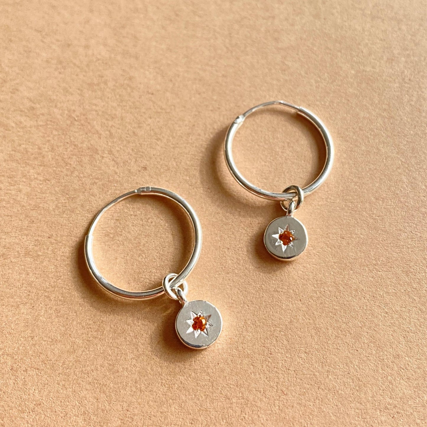 Choose Your Own Guiding Star Birthstone Hoop Earrings (Sterling Silver)