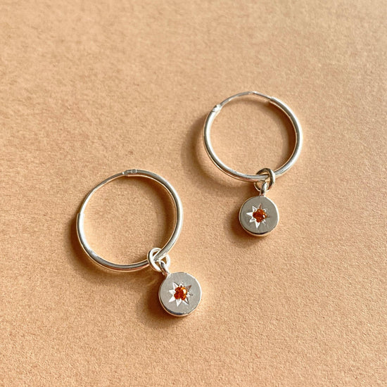 Choose Your Own Guiding Star Birthstone Hoop Earrings (Sterling Silver)