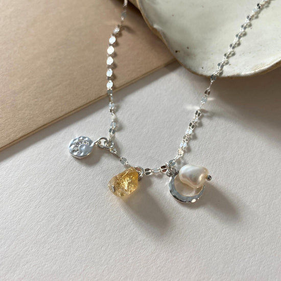 Citrine Moon Charm Necklace | Success (Silver)