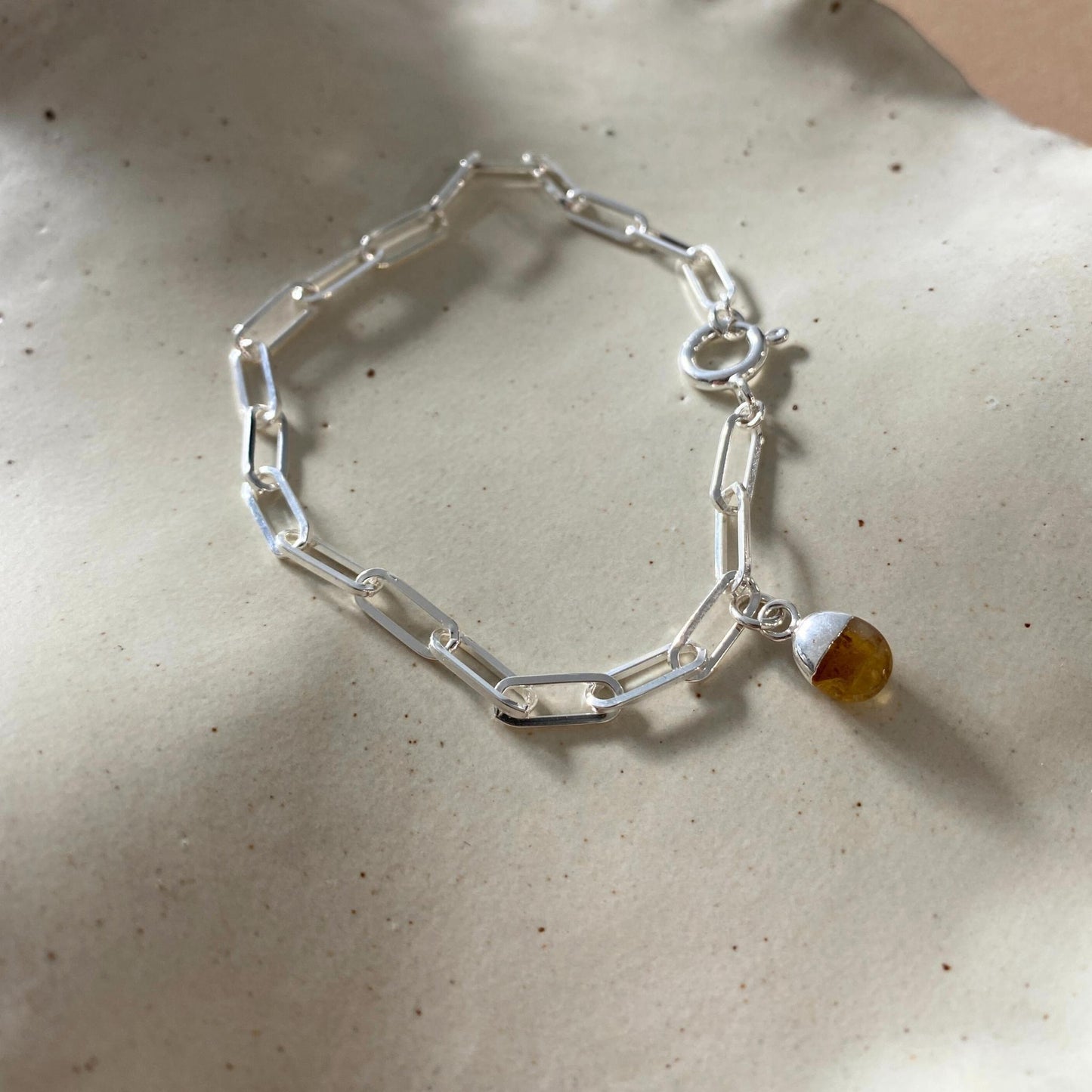November Birthstone | Citrine Tiny Tumbled Chunky Chain Bracelet (Silver)
