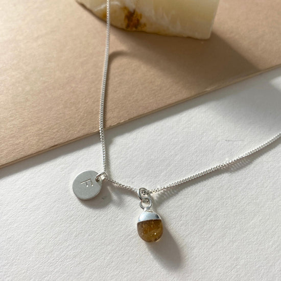 November Birthstone | Citrine Tiny Tumbled Necklace (Silver)
