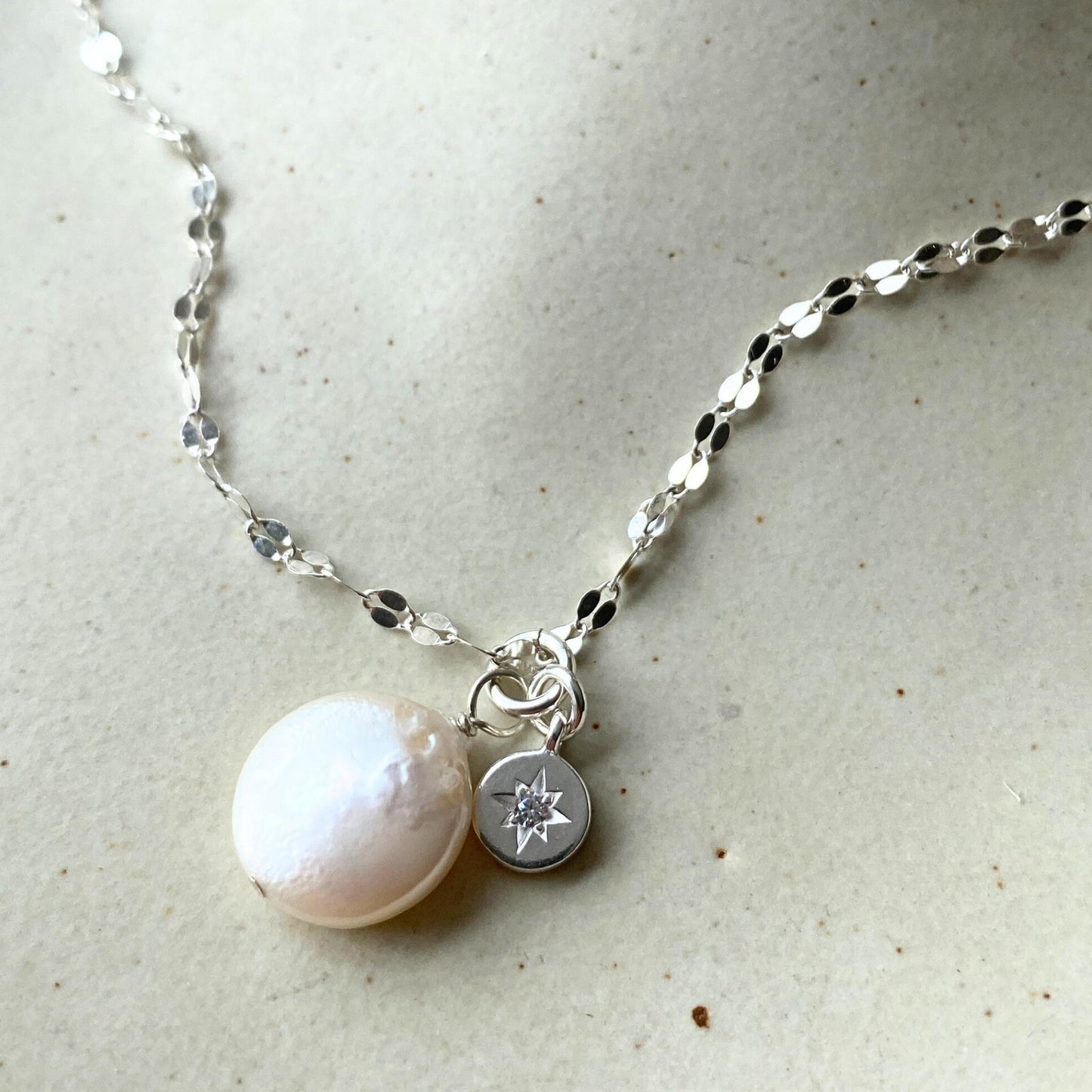 Freshwater Coin Pearl Vintage Chain Necklace | Calm (Sterling Silver)