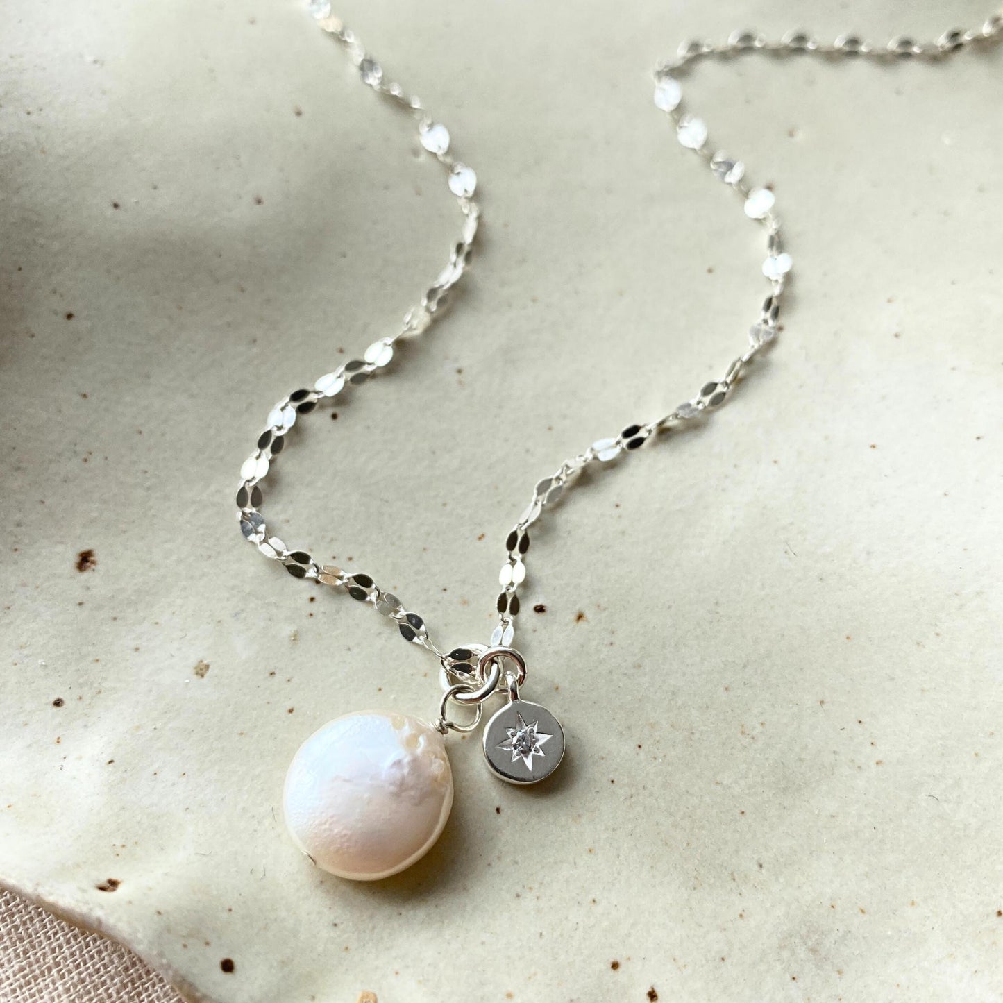 Freshwater Coin Pearl Vintage Chain Necklace | Calm (Sterling Silver)