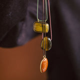 Pebble Stone Cord Necklace (Gold)