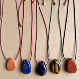 Lapis Lazuli Pebble Stone Cord Necklace (Gold)