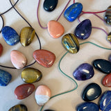 Lapis Lazuli Pebble Stone Cord Necklace (Gold)