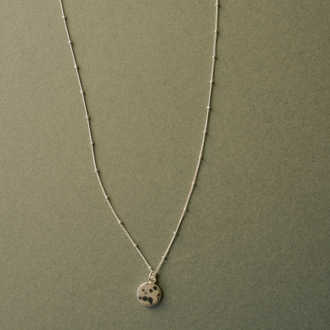 Dalmatian Jasper Circle Pendant Necklace | Positivity (Silver)