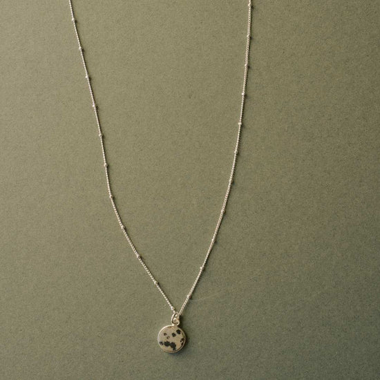 Dalmatian Jasper Circle Pendant Necklace | Positivity (Silver)