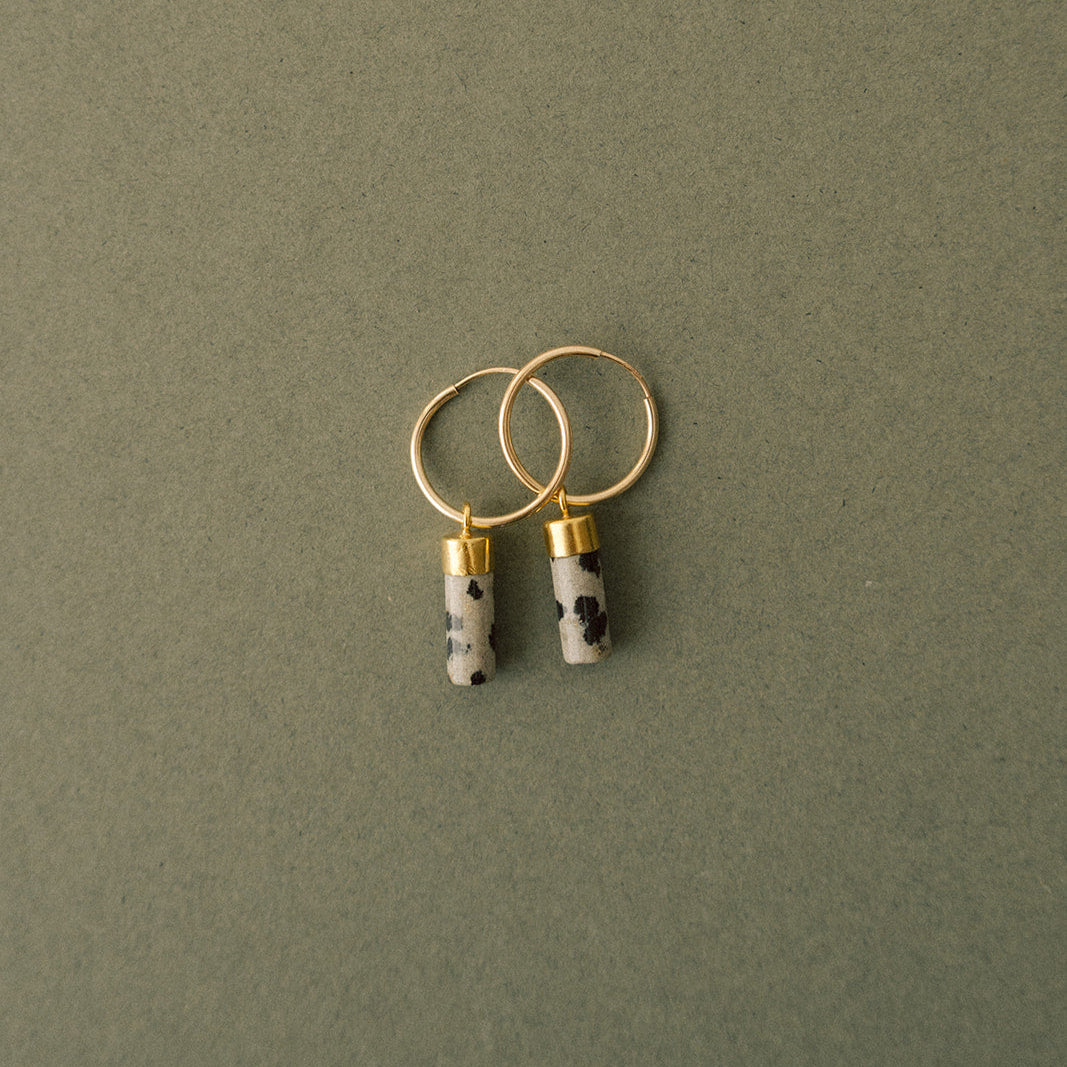 Dalmatian Jasper Circle or Wand Hoop Earrings | Positivity (Gold Fill)