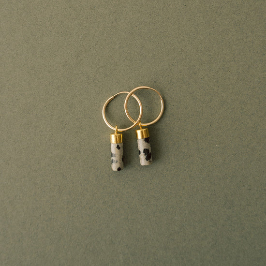 Dalmatian Jasper Circle or Wand Hoop Earrings | Positivity (Gold Fill)