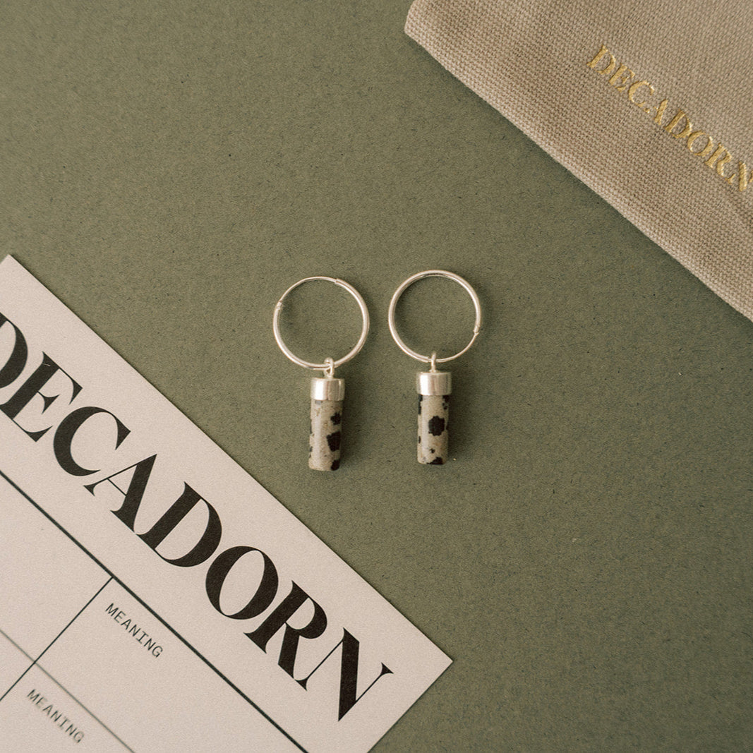 Dalmatian Jasper Circle or Wand Hoop Earrings | Positivity (Silver)