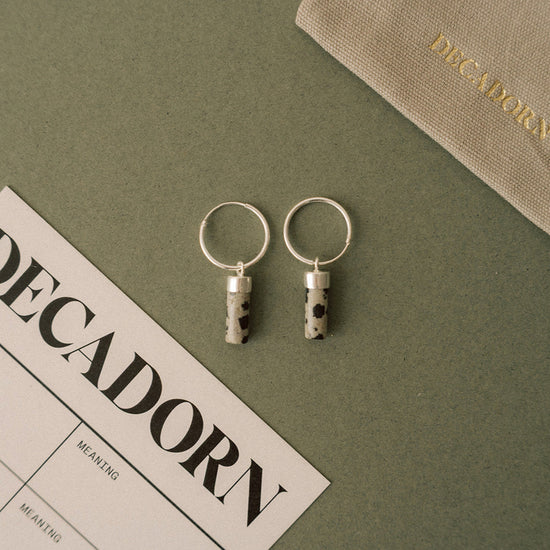 Dalmatian Jasper Circle or Wand Hoop Earrings | Positivity (Silver)