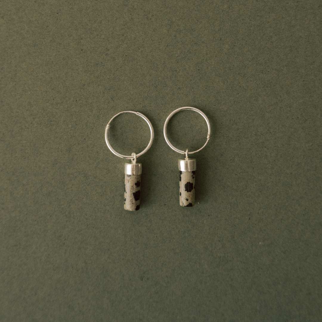 Dalmatian Jasper Circle or Wand Hoop Earrings | Positivity (Silver)