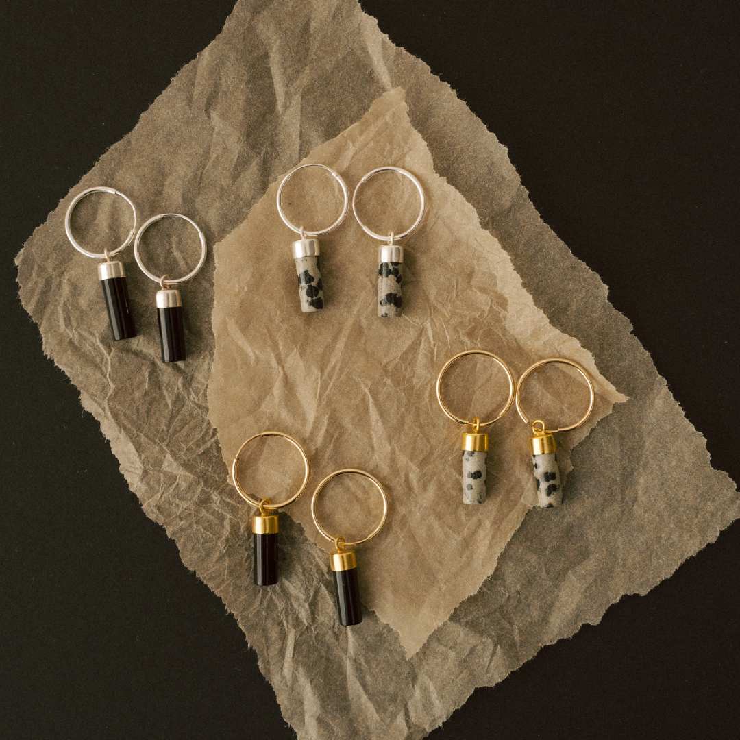 Dalmatian Jasper Circle or Wand Hoop Earrings | Positivity (Gold Fill)