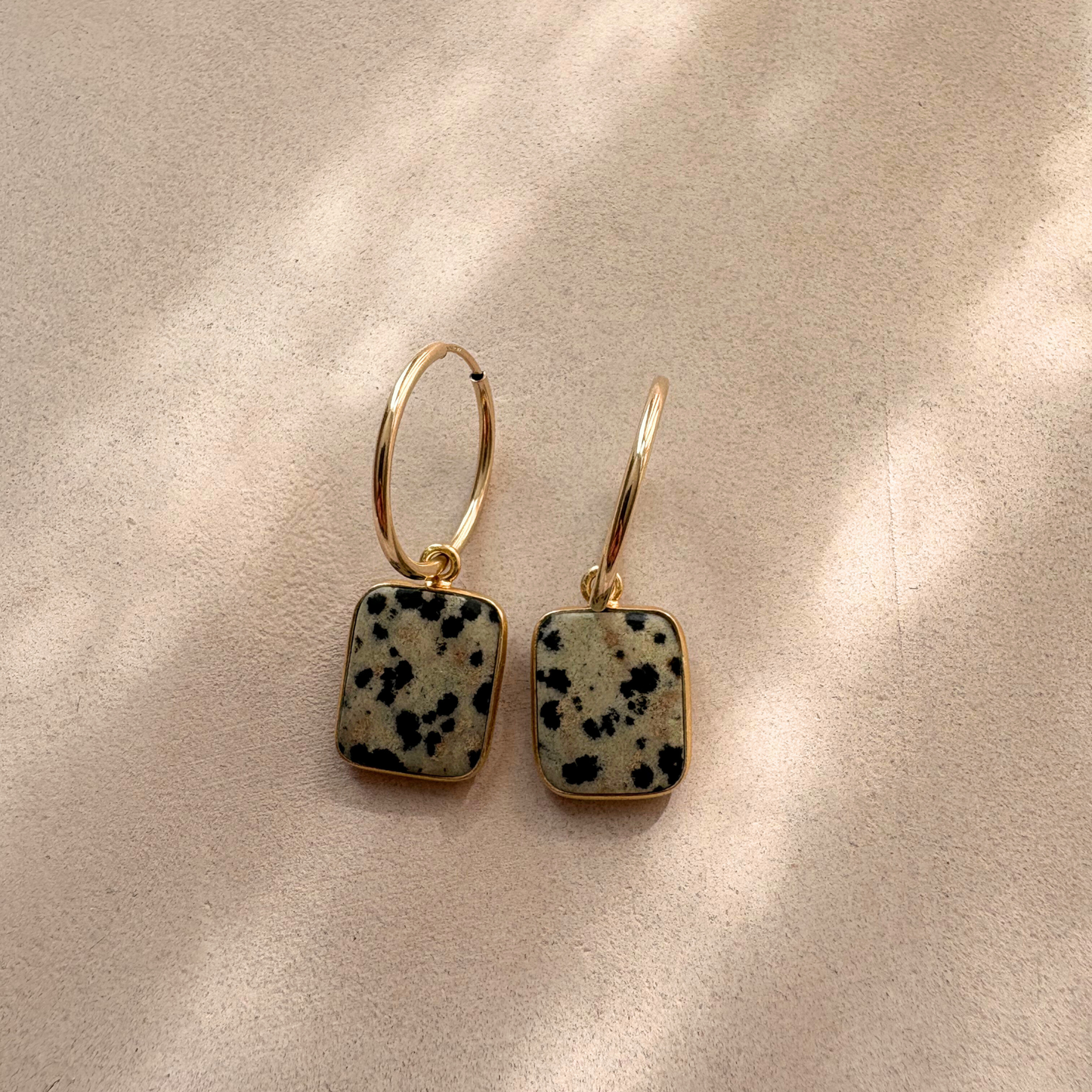 Dalmatian Gem Slice Hoop Earrings | Positivity (Gold Fill)