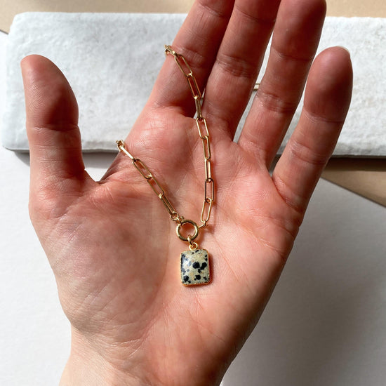 Dalmatian Gem Slice Chunky Chain Necklace | Positivity (Gold Plated)
