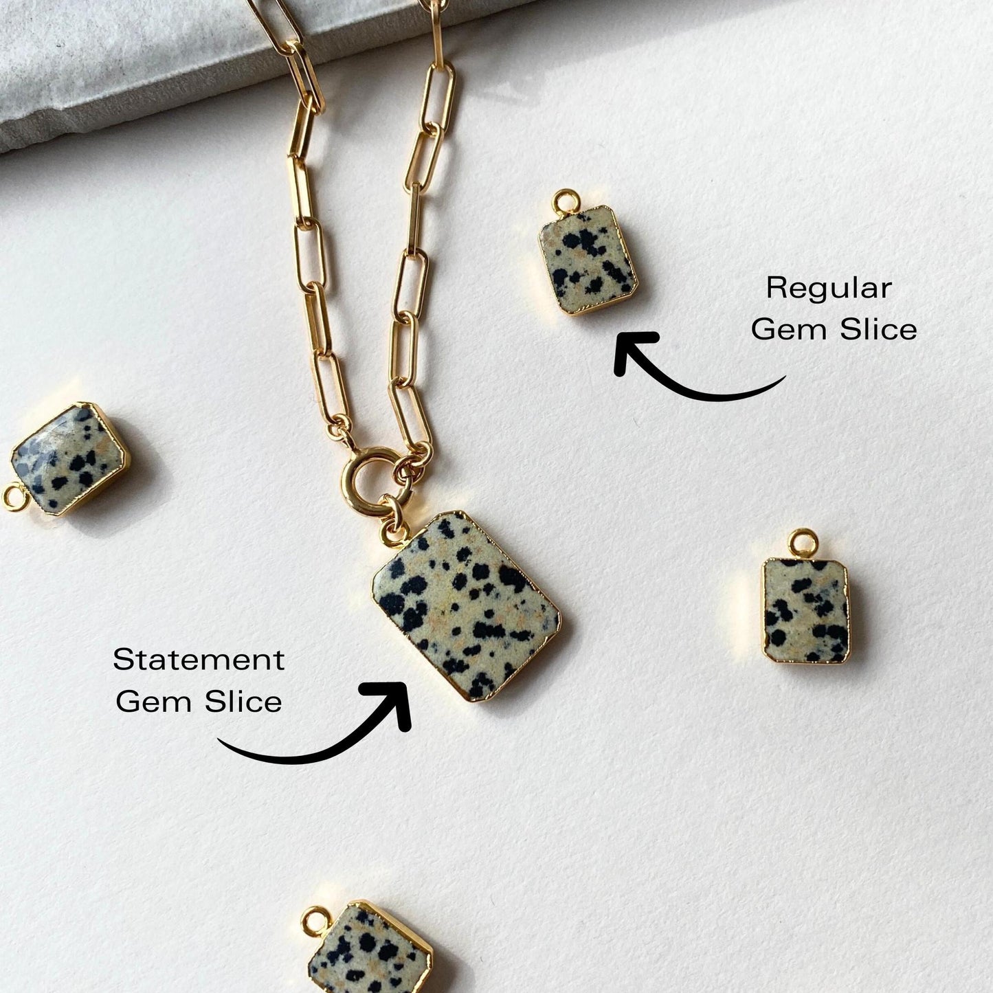 Statement Dalmatian Gem Slice Chunky Chain Necklace | Positivity (Gold Plated)