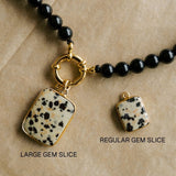 Black Obsidian Strand Necklace with Dalmatian Gem Slice (Gold)