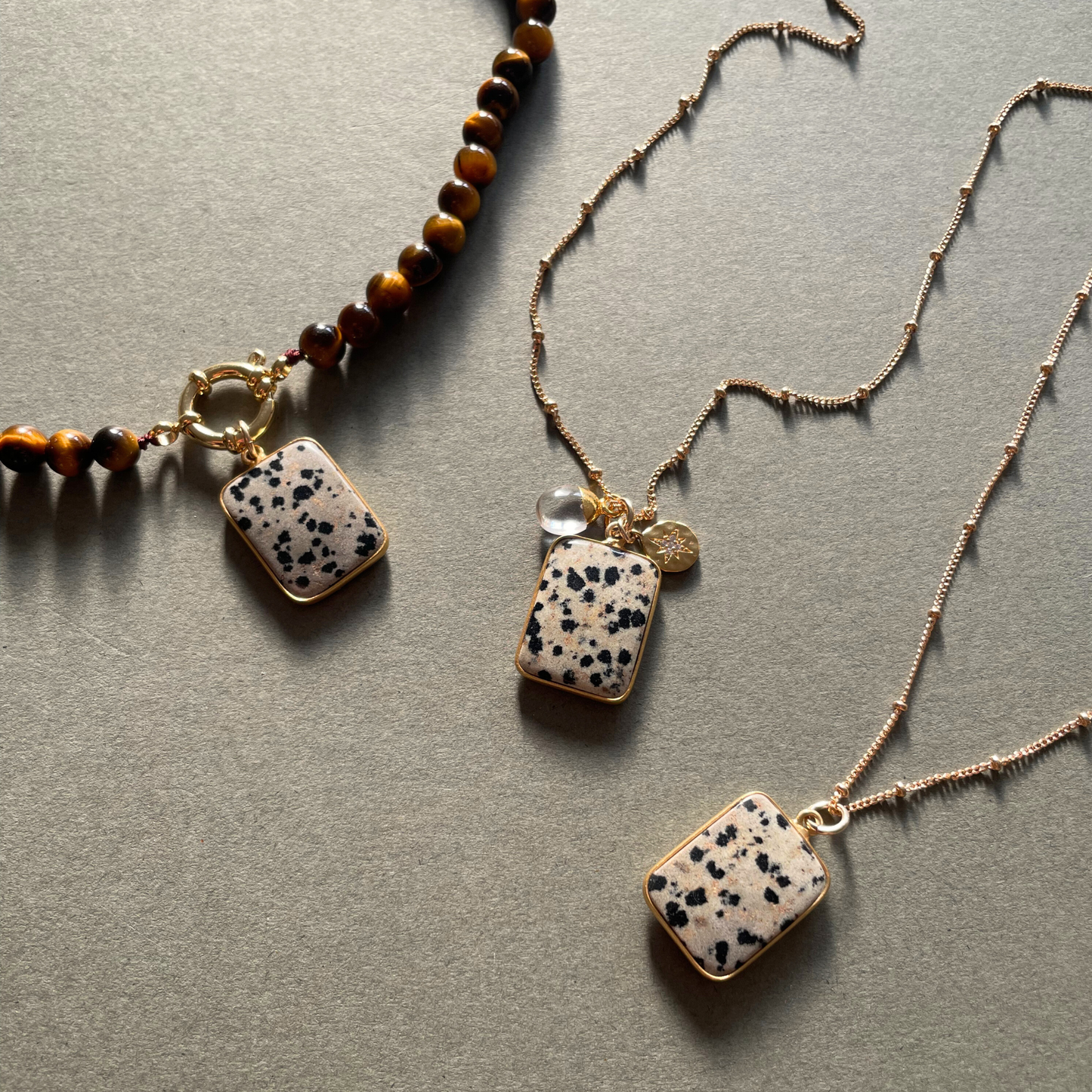 Dalmatian Gem Slice Triple Necklace | Positivity (Gold Plated)