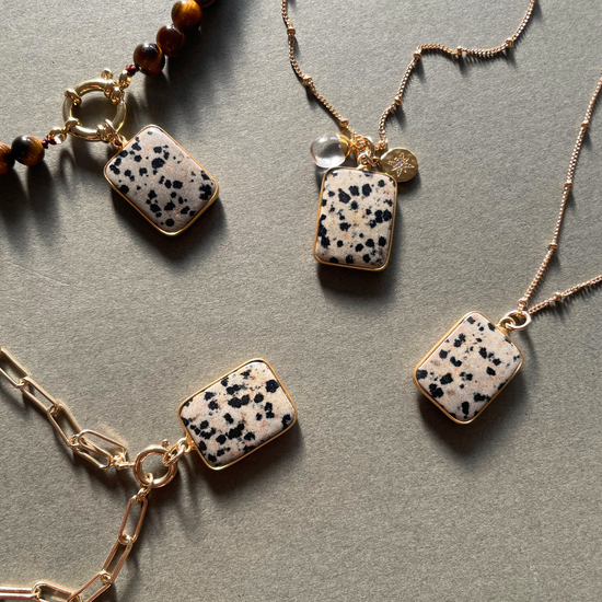 Dalmatian Gem Slice Chunky Chain Necklace | Positivity (Gold Plated)