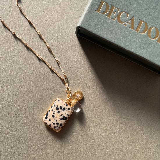 Dalmatian Gem Slice Triple Necklace | Positivity (Gold Plated)