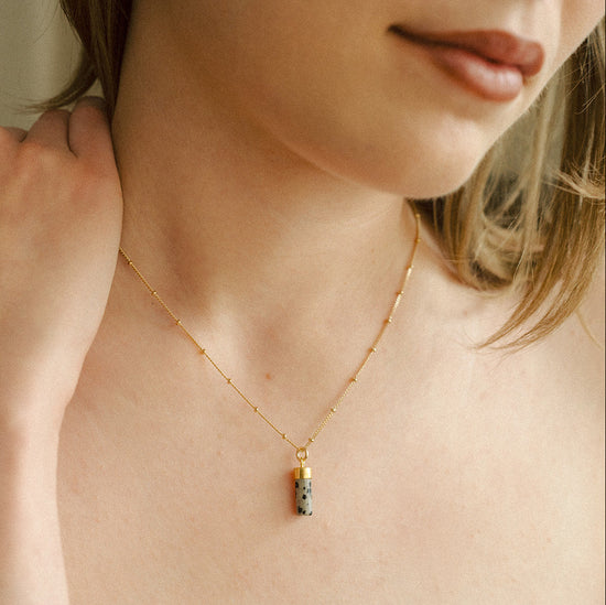 Dalmatian Jasper Wand Pendant Necklace | Positivity (Gold)