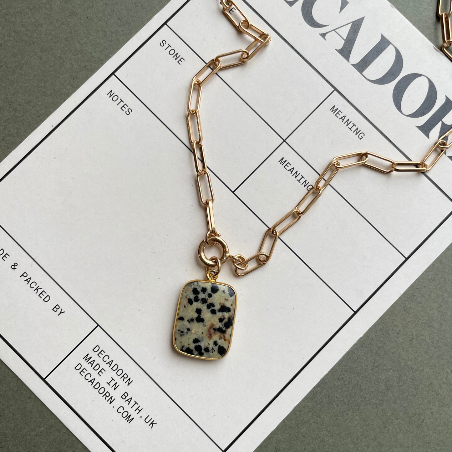 Dalmatian Jasper Large Gem Slice Chunky Chain Necklace | Positivity (Gold Plated)