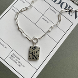 Dalmatian Jasper Large Gem Slice Chunky Chain Necklace | Positivity (Silver)
