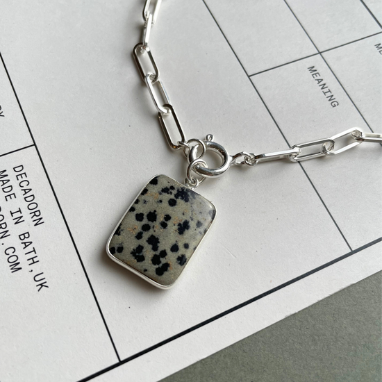 Dalmatian Jasper Large Gem Slice Chunky Chain Necklace | Positivity (Silver)